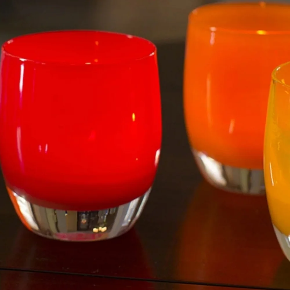 Glassybaby Handblown Candle Votive Orange Pre- Triskelion Drinking Glass
